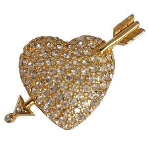 Swarovski Swan Logo Gold Tone Clear Crystal Cupids Heart Arrow Brooch E103